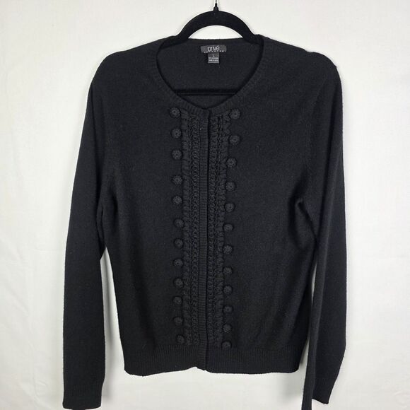 Privé 100% Cashmere Snap Button Sweater Cardigan Size Large Embroidered Bobbles - Picture 1 of 5